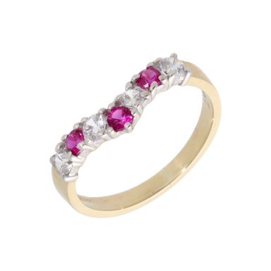 New 9ct Yellow Gold Red & White Cubic Zirconia Wishbone Ring