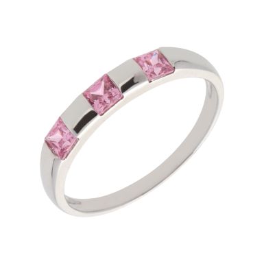 New 9ct White Gold Pink Cubic Zirconia Trilogy Dress Ring