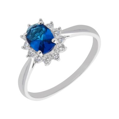 New 9ct White Gold Blue & White Cubic Zirconia Cluster Ring