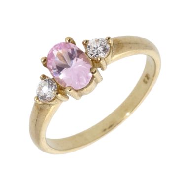 New 9ct Yellow Gold Pink & White Cubic Zirconia Trilogy Ring