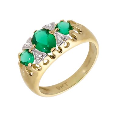 New 9ct Yellow Gold Green & White Cubic Zirconia Dress Ring