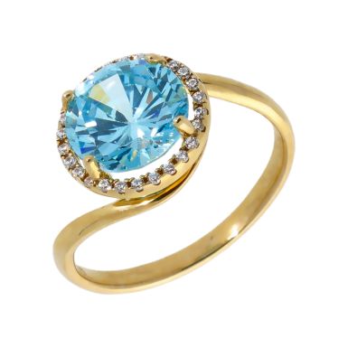 New 9ct Yellow Gold Blue Cubic Zirconia Cluster Ring