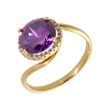 New 9ct Yellow Gold Purple Cubic Zirconia Cluster Ring