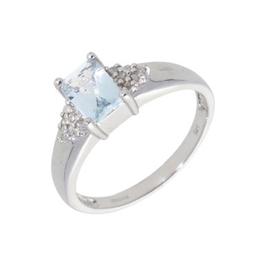New 9ct White Gold Aquamarine & Diamond Dress Ring