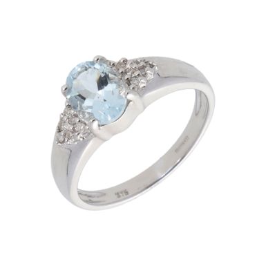 New 9ct White Gold Aquamarine & Diamond Dress Ring