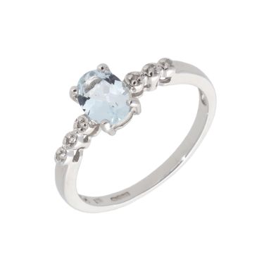 New 9ct White Gold Aquamarine & Diamond Oval Dress Ring