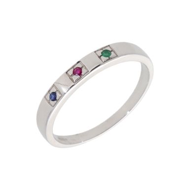 New 9ct White Gold Emerald Ruby & Sapphire 3 Stone Band Ring