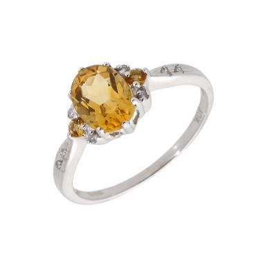 New 9ct Yellow Gold Citrine & Diamond Cluster Dress Ring