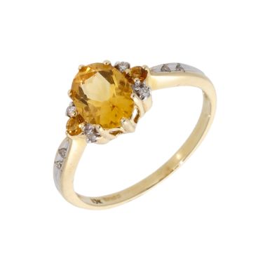 New 9ct Yellow Gold Citrine & Diamond Cluster Dress Ring