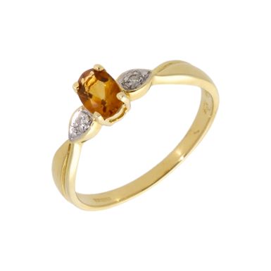 New 9ct Yellow Gold Citrine & Diamond Cluster Dress Ring