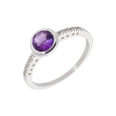 New 9ct White Gold Amethyst & Diamond Dress Ring