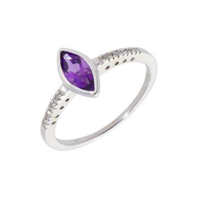 New 9ct White Gold Marquise Amethyst & Diamond Dress Ring
