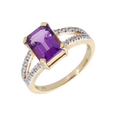 New 9ct Yellow Gold Amethyst & Diamond Dress Ring
