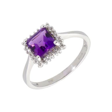 New 9ct White Gold Amethyst & Diamond Dress Ring