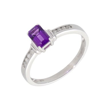 New 9ct White Gold Amethyst & Diamond Dress Ring
