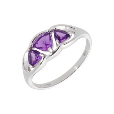 New 9ct White Gold Amethyst Trilogy Dress Ring
