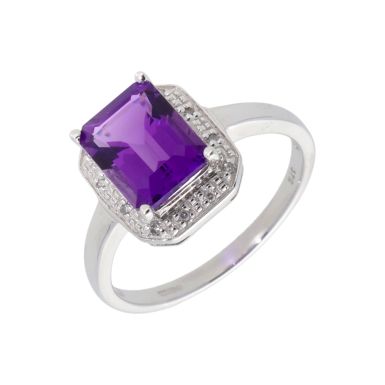 New 9ct White Gold Amethyst & Diamond Dress Ring