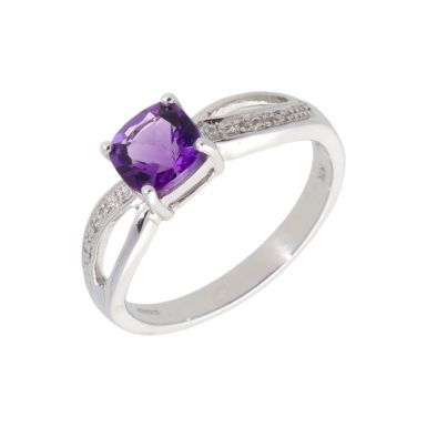 New 9ct White Gold Amethyst & Diamond Dress Ring