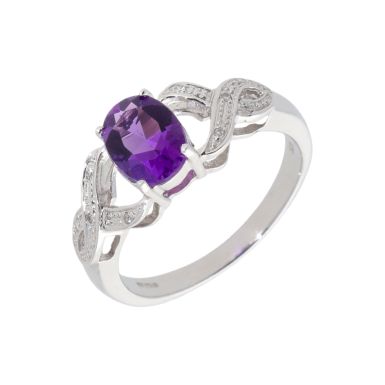 New 9ct White Gold Amethyst & Diamond Dress Ring