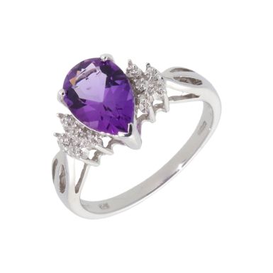 New 9ct White Gold Amethyst & Diamond Dress Ring