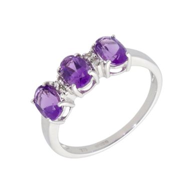 New 9ct White Gold Amethyst & Diamond Dress Ring