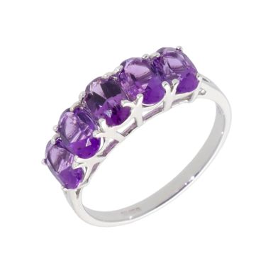New 9ct White Gold Amethyst 5 Stone Dress Ring
