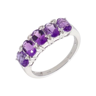 New 9ct White Gold Amethyst & Diamond Dress Ring