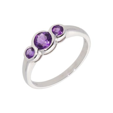 New 9ct White Gold Amethyst Trilogy Dress Ring