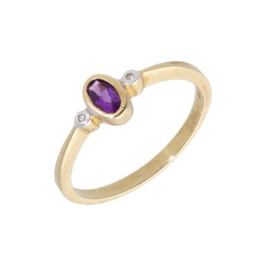 New 9ct Yellow Gold Amethyst & Diamond Trilogy Ring