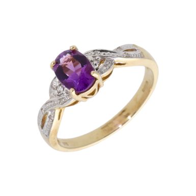 New 9ct Yellow Gold Amethyst & Diamond Dress Ring