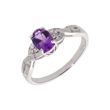 New 9ct White Gold Amethyst & Diamond Dress Ring