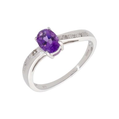 New 9ct White Gold Amethyst & Diamond Dress Ring
