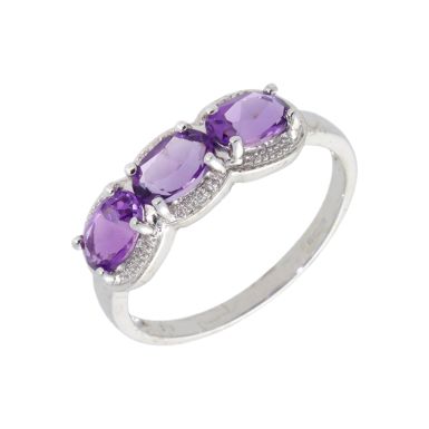 New 9ct White Gold Amethyst & Diamond Dress Ring