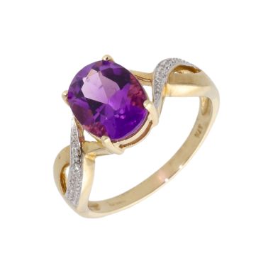 New 9ct Yellow Gold Amethyst & Diamond Dress Ring