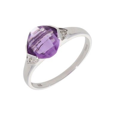 New 9ct White Gold Amethyst & Diamond Dress Ring