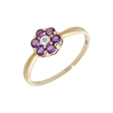 New 9ct Yellow Gold Amethyst & Diamond Dress Ring