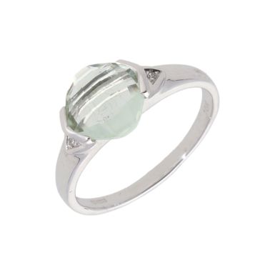New 9ct White Gold Green Amethyst & Diamond Dress Ring