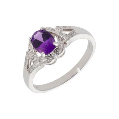 New 9ct White Gold Amethyst & Diamond Dress Ring
