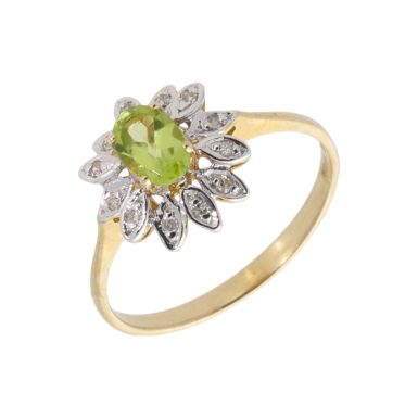 New 9ct Yellow Gold Peridot & Diamond Dress Ring