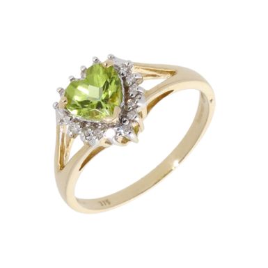 New 9ct Yellow Gold Peridot & Diamond Heart Shaped Cluster Ring