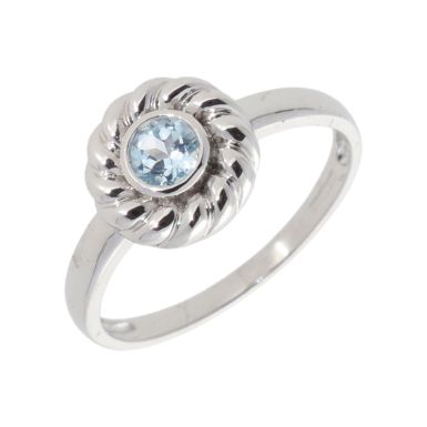 New 9ct White Gold Blue Topaz Soliaire Dress Ring