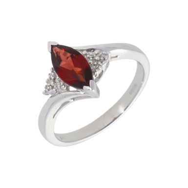 New 9ct White Gold Garnet & Diamond Dress Ring