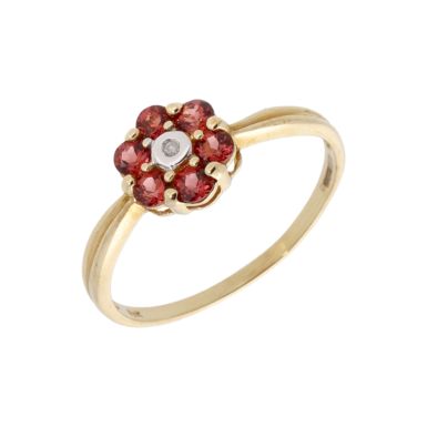 New 9ct Yellow Gold Garnet & Diamond Dress Ring