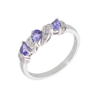 New 9ct White Gold Tanzanite & Diamond Dress Ring