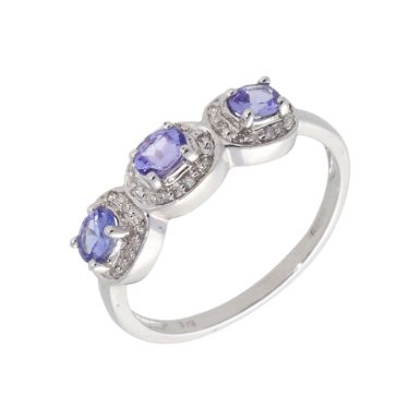 New 9ct White Gold Tanzanite & Diamond 3 Cluster Dress Ring