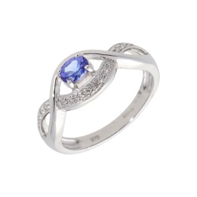 New 9ct White Gold Tanzanite & Diamond Dress Ring