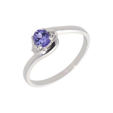 New 9ct White Gold Tanzanite & Diamond Trilogy Twist Dress Ring