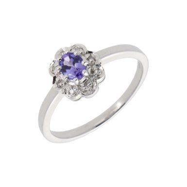 New 9ct White Gold Tanzanite & Diamond Oval Cluster Dress Ring
