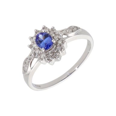 New 9ct White Gold Tanzanite & Diamond Dress Ring