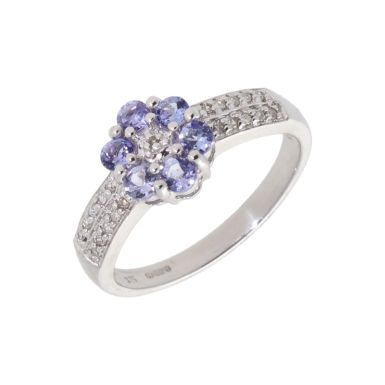 New 9ct White Gold Tanzanite & Diamond Dress Ring